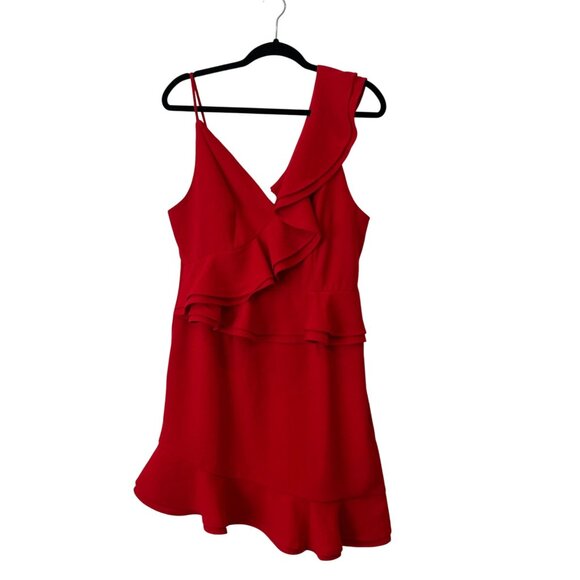 O.P.T Size L Red Sleeveless Ruffle Mini Dress Asymmetrical Hemline - Picture 9 of 10
